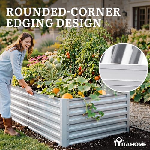 YITAHOME 2pcs 6x3x2ft Galvanized Raised Garden Bed, Metal Planter Box with Safety Rubber, Gloves, Outdoor Flower Bed for Planting Plants Vegetables, Silver - Image 6