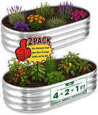 HOOPLE 2 Pack Raised Garden Bed 4x2x1FT, Galvanized Metal Raised Garden Bed Outdoor, Oval Design with Open Base for Better Drainage, Compact Garden Bed for Vegetables, Herbs & Flowers by Hoople