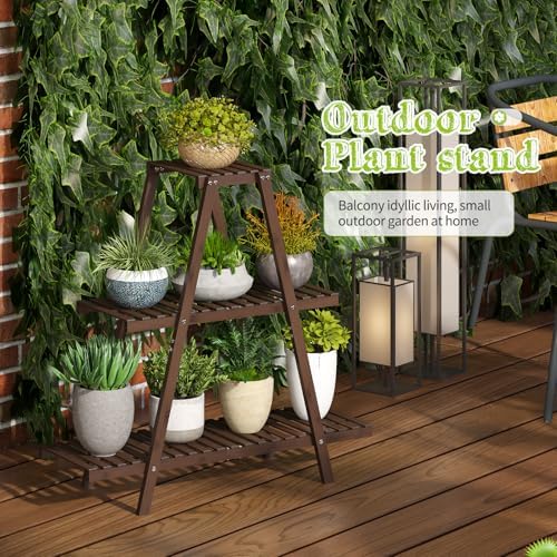 BMOSU Plant Stand Bamboo for Indoor Outdoor Tiered Plant Shelf 8 Potted Flower Holder Ladder Rack Garden Balcony Living Room Patio(3 Tier Brown) - Image 3