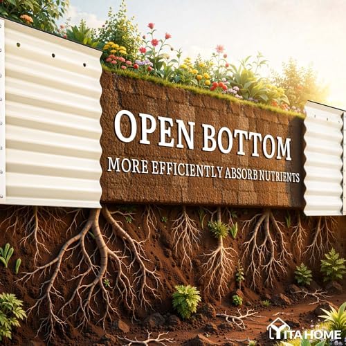 YITAHOME 8x2x2ft Large Raised Garden Bed Kit, 24" Tall 9 in 1 Galvanized Metal Planter Box with Gloves and Safety Rubber, Outdoor Above Ground Planters for Plants Vegetables Flowers, Cream Yellow - Image 4