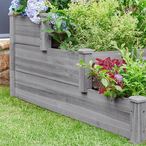 Topeakmart 3 Tier Raised Garden Beds Outdoor Wood Vertical Planter Box,Gray - Image 6