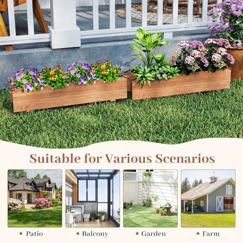HAPPYGRILL Wooden Raised Garden Bed with 4 Drainage Holes, Black Liner - Image 6