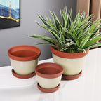 Yishang Glazed Terracotta Pots with Saucers, Set of 3, 5", 6", and 7" Sizes, Ceramic Clay Planter Pots with Drainage Holes - Yellow - Image 3