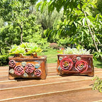 5.5 Inch Succulent Pot Handmade Flower Design Rectangular Ceramic Plant Pot Antique Cactus Pot Planter with Drainge Set of 2 (Yellow Pink Rose and Small Rose) - Image 4