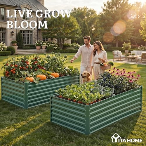 YITAHOME 6pcs 6x3x2 ft Galvanized Raised Garden Bed Kit, Large Metal Planter Box with Gloves & Support Rod, Outdoor Flower Bed for Plants Vegetables, Green - Image 3