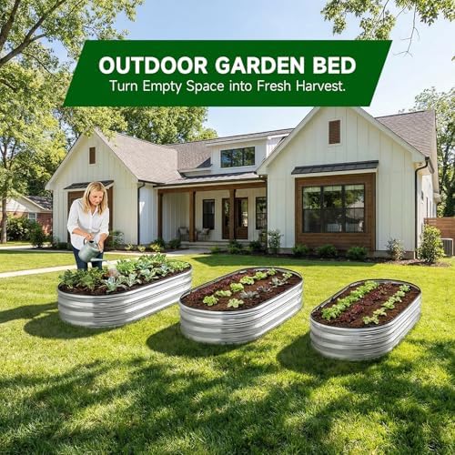 Galvanized Steel Raised Garden Bed Kit, Oval Metal Planter Box for Outdoor Plants Vegetables, Flowers, Herbs (6x3x1 Silver) - Image 2