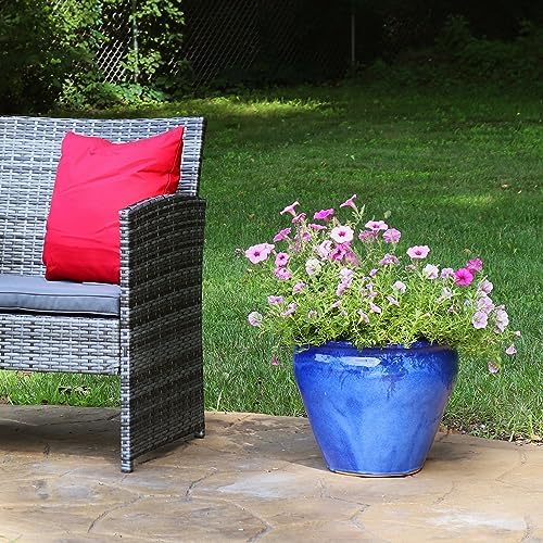 Sunnydaze Chalet 14.5" Ceramic Plant Pot, Imperial Blue Glaze - Image 6