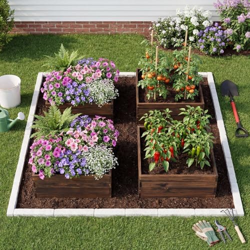GIANTEX Wooden Raised Garden Bed Set 2, 23" x 23" Square Fir Wood Planter Box with Open-Ended Base for Vegetables Flowers Herb, Indoor Outdoor Elevated Planter Container for Patio Yard Garden Balcony - Image 6