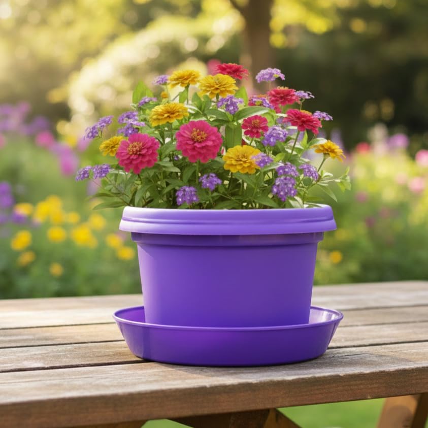 Flower Pots with Saucers, 9 inch, Purple, Pack of 5 - Image 4