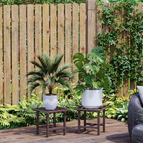 Heavy Duty Metal Plant Stand Indoor, 330 lbs Tall Iron Square Plant Stand Outdoor, Rustproof Pedestal for Large Flower Pots, Patio, Balcony, Garden Decor 2 Pack Coffee - Image 4