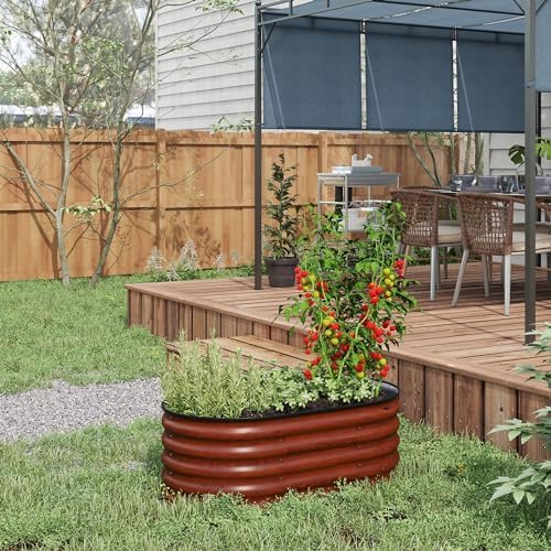 Brilluxa Galvanized Raised Garden Bed 3.4 x 2 x 1.4 ft Metal Planter Brown - Image 3