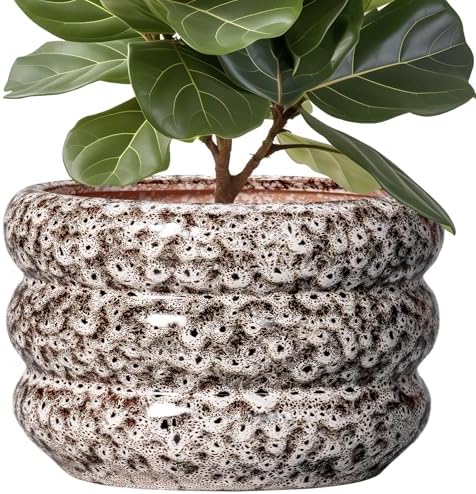 SQOWL Ceramic Flower Pots - 13.5 Inch Plant Pot with Drainage Hole, Large Ceramic Planter for Indoor Plants, Round Modern Planter Outdoor, Porch Home House Decor, Plant Lover Gifts, White by SQOWL