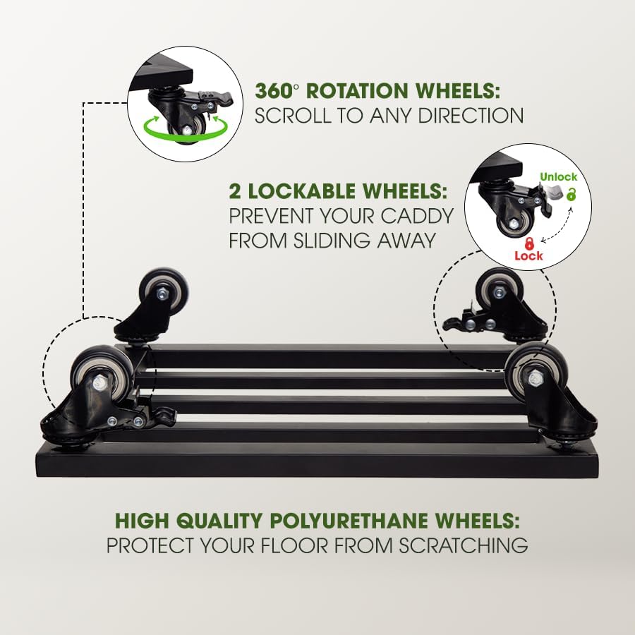 Idzo Plant Caddy with Wheels Lockable Heavy Duty Trolley Capacity 385 Lbs, Metal Cast Iron Plant Dolly, Plant Stand with Wheels Repositioning Heavy Pots 12Inch, Hauling Heavy Household Items - Black - Image 4