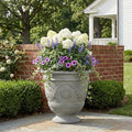 Merax 18.11" H Classical Garland-Carved Pedestal Urn Planter Weather-Resistant MGO Outdoor Flower Pot for Garden Patio and Front Porch Entrance,Gray by Merax