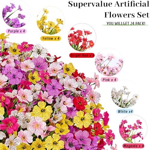 Uieke 24 Pcs Artificial Flowers for Outdoors Spring Summer Decor - Image 3