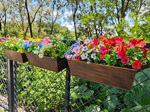 3 Pcs Large Hanging Flower Pots for Railing or Fence 16 Inch Railing Planter Box for Any Balcony Porch or Deck Countryside Style Window Planter Boxes Are Perfect to Herbs & Flowers (Retro-3pcs) - Image 6