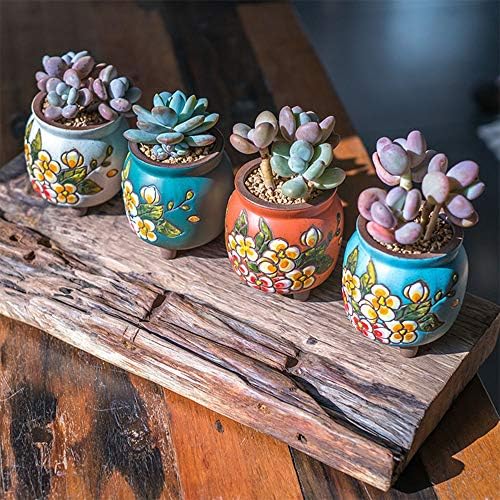 3 Inch Hand Painted Succulent Cactus Plant Pot Clay Flower Pot Planter Container Floral Design with Drainage Hole Bamboo Trays Pack of 4 (Pear Blossom) - Image 4