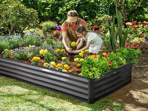 Plant & Plot Galvanized Raised Garden Beds Outdoor // 8×4×1 ft Planter Raised Beds for Gardening, Vegetables, Flowers // Large Metal Garden Box // Patented Tool-Free Design (Dark Gray) - Image 6