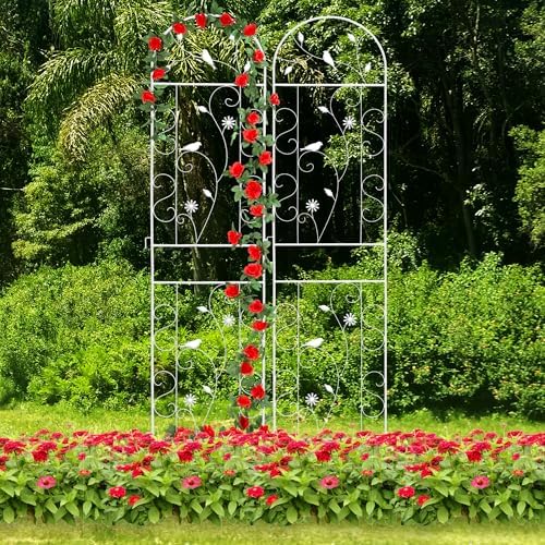 2 Pack 86.5" x 19.7" Metal Garden Trellis for Climbing Plants, White by FHWTY