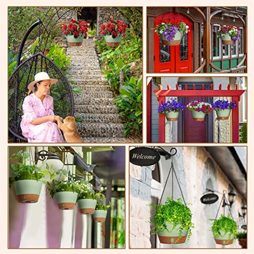 Amyhill 6 Pcs 8 Inch Hanging Planter for Indoor Plants Self Watering Hanging Pot Baskets with Drainage Hole Visible Water Level Tray with Hooks for Garden Outdoor(Green) - Image 7