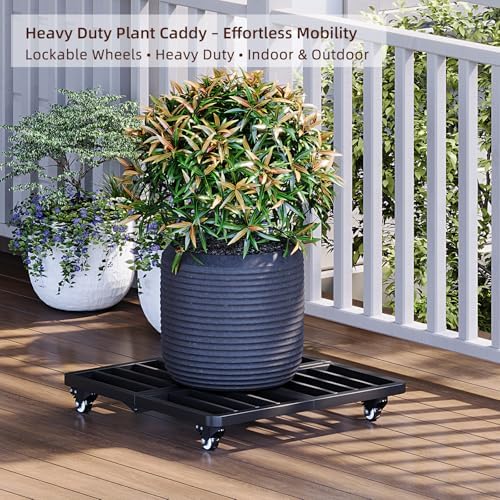 22" Metal Plant Caddy with Wheels 1 Pack Rolling Plant Stand, Black - Image 5