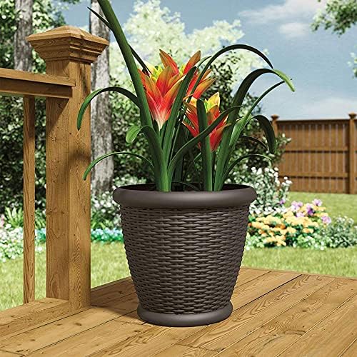 Suncast 2 Pack Wicker Planter w/Drillable Drain Holes, Decorative Indoor/Outdoor Pot, 18in, Java - Image 6