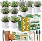 47 PCS Herb Garden Seeds Starter Kit, 10 Non-GMO Culinary Herb Seeds with White Pots & Planters for Windowsill, Herb Growing Kit Indoor & Outdoor, Unique Herb Garden Gift Set for Gardening Lovers by DESAIGarden