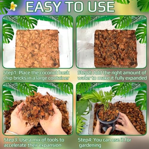 Halatool 10LBS Coco Husk Chips for Plants, Organic Coconut Mulch for Maintaining Moisture and Air & Absorb Water, Compressed Coco Soil Mix for Houseplant, Garden, Landscaping, Reptile Substrate - Image 5