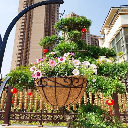 4 Pack 14 Inch Hanging Baskets for Plants Outdoor Metal Hanging Planter Hanging Flower Baskets with Coco Fiber Liners Chain Round Wire Plant Holder Hangings Flower Pots(Plaid) - Image 2