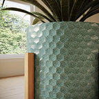 EverNest Mid-Century Modern Rhys Honeycomb Embossed Planter Pot with Kinsley Wood Stand, Metal Indoor Plant Pots, Blue Green Bohemian Style (Set of 3) - Image 5