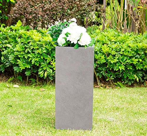 Kante Lightweight Modern Tall Square Outdoor Planter, 23.6 Inch Tall, Gray Concrete - Image 6