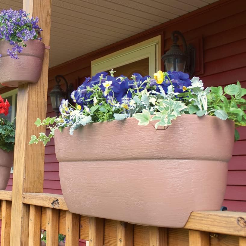 Emsco Group Bloomers Rail Planter, 24" Weatherproof Resin Deck & Balcony Planter with Drainage – Fits 2x4 & 2x6 Rails – Sage Green - Image 5