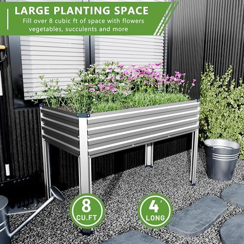 2PCS 48×24×30in Galvanized Raised Garden Bed,Metal Elevated Planter Box with Legs for Patio,Balcony,Backyard,300lb Capacity,Silver - Image 6