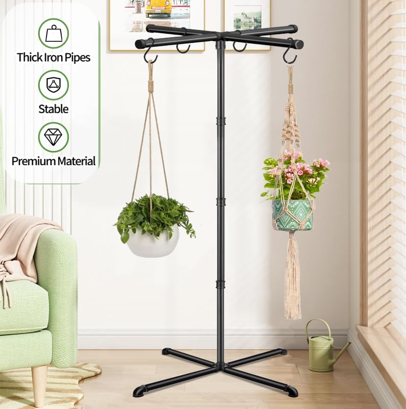 Plant Hanger Indoor, 59" Tall Hanging Plant Stand Heavy Duty Metal Indoor Plant Hanger Stand Hanging Plant Holder with 8 Hooks Hanging Planters for Indoor Plants Bedroom Living Room Balcony - Image 2