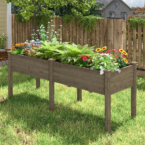 MUPATER 6'x1.8' Raised Garden Bed, Cedar Elevated Planter Box with 8 Drainage Holes, 6.8 Cubic Feet Potting Space, Wood Raised Garden Beds Outdoor with Six Legs for Garden, Patio and Greenhouse, Brown by MUPATERHome