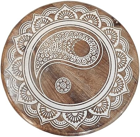 VANIYA CRAFTS® Wooden Engraved Fold-able Side Table/End Table/Plant Stand/Stool for Living Room Bedroom Restaurant Kids Play Furniture Table Round Shape (Natural White) - Image 6