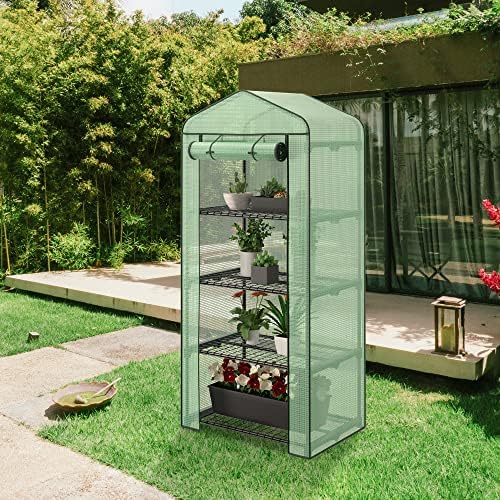 4 Tier Mini Greenhouse Indoor Outdoor with PE Cover and Roll-Up Zipper Door, Portable Waterproof Cloth Greenhouse Tent Grow Seeds & Seedlings, 2.3x1.5x5.3 FT - Image 2