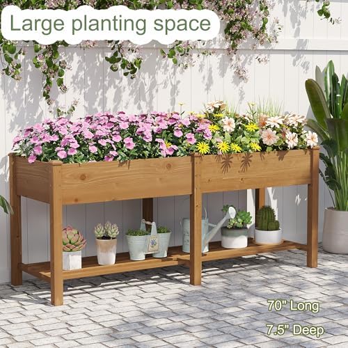 GHWIE Raised Garden Bed with Shelf,Elevated Wooden Planter Box with Legs,Garden Planter for Backyard, Patio, Balcony - Image 2