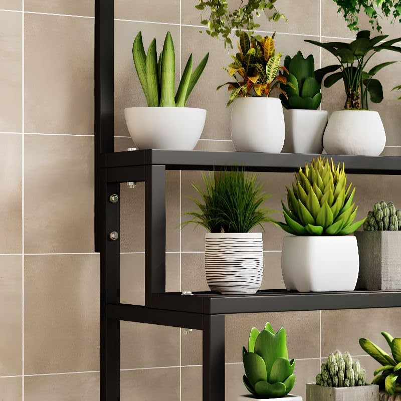 LAKIQ 3-Tiered Metal Plant Stand with Wheels Rolling Rectangle Plant Display Shelf Rack Indoor Outdoor Movable Flower Stand Shelf for Balcony Patio Garden (Black, 31.5" L x 24" W x 56.7" H) - Image 6