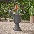 Christopher Knight Home Jorine Patio Planter, Light Concrete Planter, Mid-Centry Gadern Urn, Floral Relif Design Plant Pot, Large Garden Pot, Flower Urn with Drainage Hole for Backyard Home, Black - Image 2