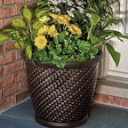 Suncast 18" x 16.5" Resin Planter - Lightweight Contemporary Flower Pot for Plants - Indoor and Outdoor Use, Home, Patio, Garden, - Herringbone Wicker, Dark Brown - Image 4
