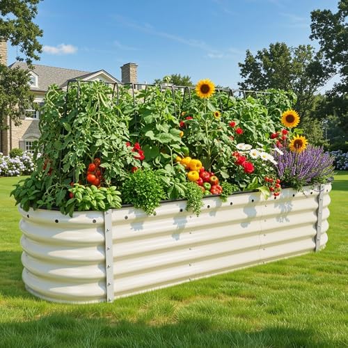 YITAHOME 6.5x2x1.5ft Large Raised Garden Bed Kit, 17" Tall 6 in 1 Galvanized Metal Planter Box with Gloves & Safety Rubber, Outdoor Above Ground Planters for Plants Vegetables Flowers, Cream Yellow - Image 2