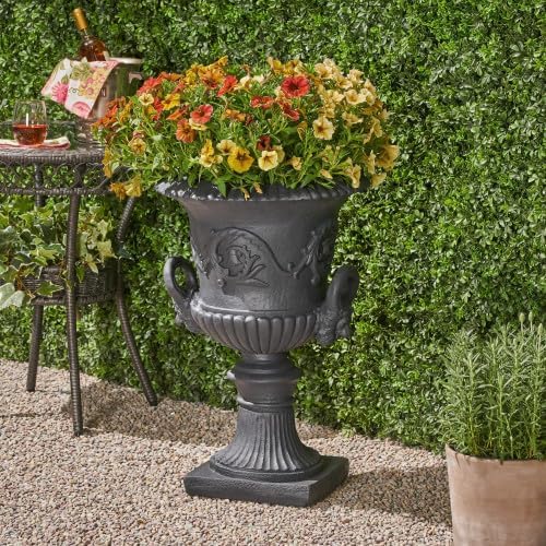 Outdoor Urn Planter Vintage Urn Plant Container Lagre Garden Flower Pot for Front Porch, Patio, Garden & Indoor Use, Black - Image 3