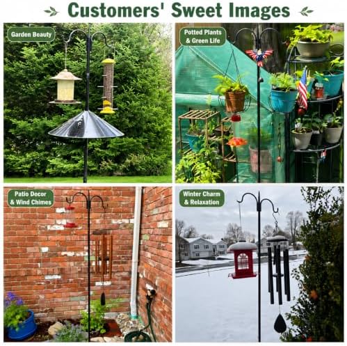 Gtongoko Bird Feeder Pole for Outdoors Heavy Duty, 2 Pack 92 Inch Double Shepherds Hook with 5-Prong Stable Base, 3/4 Inch Thick Hummingbird Feeder Stand for Hanging Plants, Lanterns - Image 5