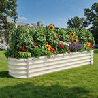 YITAHOME 8x2x1.5ft Galvanized Oval Raised Garden Bed, Metal Planter Box with Safety Rubber, Gloves, Outdoor Flower Bed for Planting Plants Vegetables, Cream Yellow - Image 2