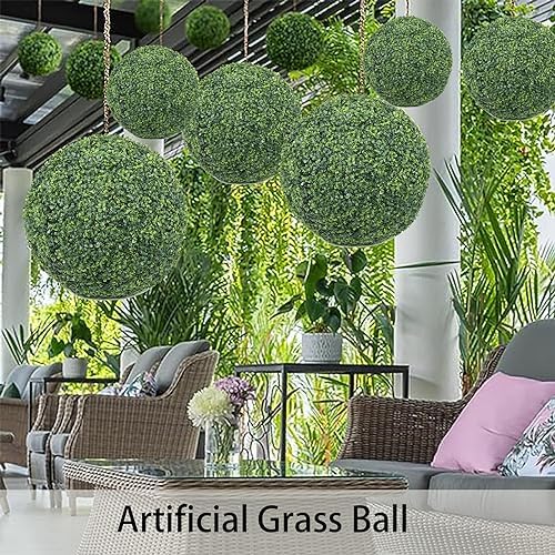 HUHJYUGE Artificial Plant Topiary Ball 16in, Durable Green Grass Decorative Balls, Round Plastic Plant Ball Decoration, for Wedding New Year Christmas Ceiling Garden Home Outdoor - Image 2