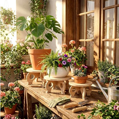 Threehoney 3 Pcs Wooden Plant Stand Indoor 8/9/11",Light Wood,Low - Image 5