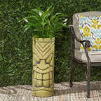 Christopher Knight Home Jayleen Outdoor Polynesian Urn, Antique Green Finish - Image 2