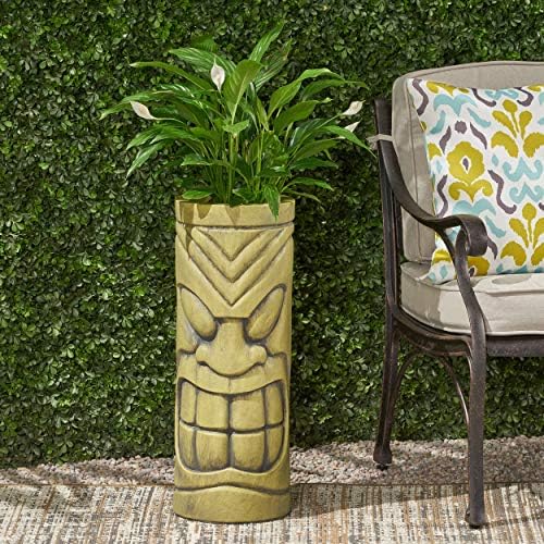 Christopher Knight Home Jayleen Outdoor Polynesian Urn, Antique Green Finish - Image 2
