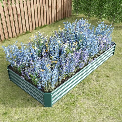 HRVEOCEI 4×2×1ft Metal Raised Garden Beds Outdoor, Bottomless Above Ground Raised Garden Beds, Galvanized Gardening Bed for Vegetables Flower Herbs (Green, 8x4x1ft) by HRVEOCEI